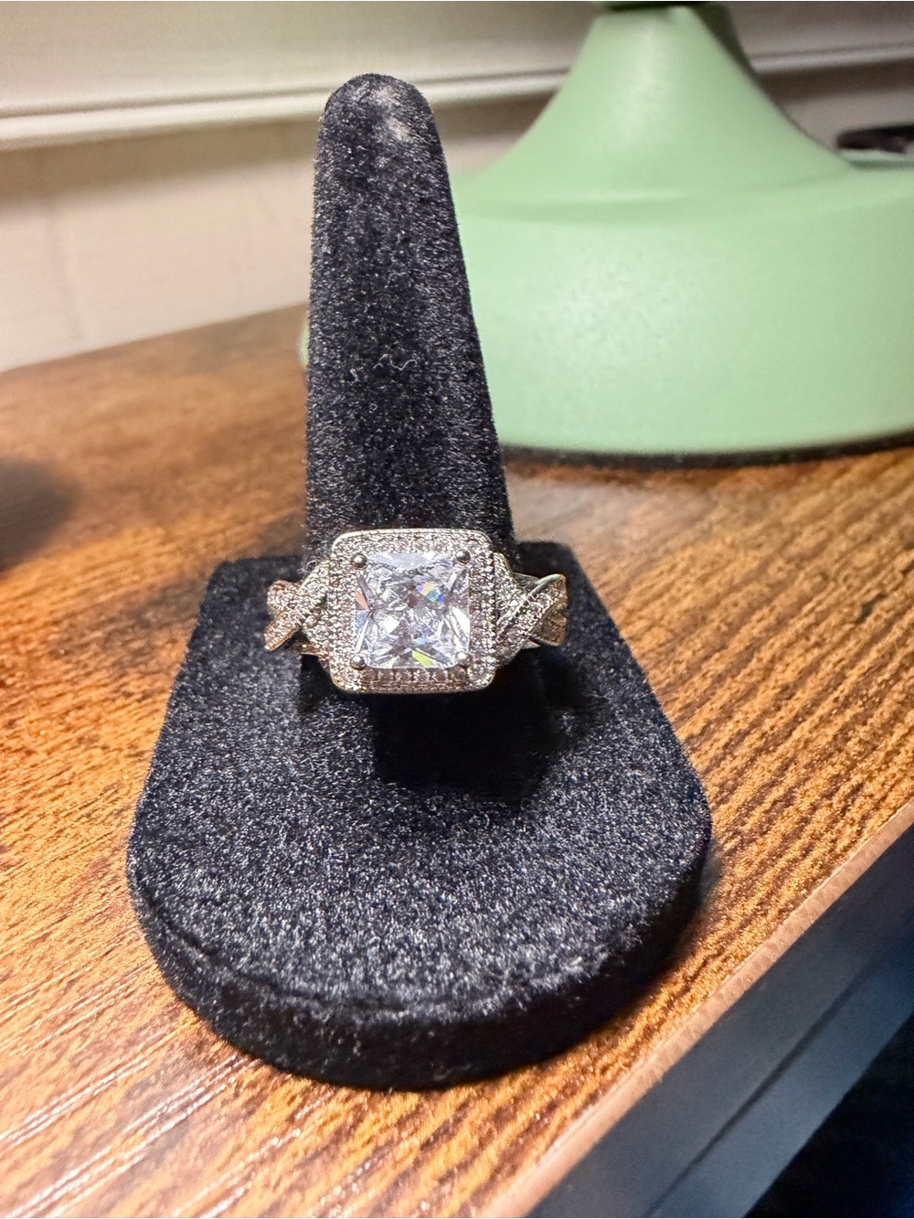 Sterling Silver Cubic Zirconia Square Halo Engagement Ring - Sise 9